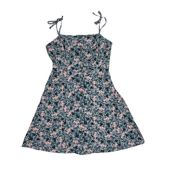 Topshop Blue Pink Floral Printed Button Front A-Line Mini Dress - Picture 1 of 6